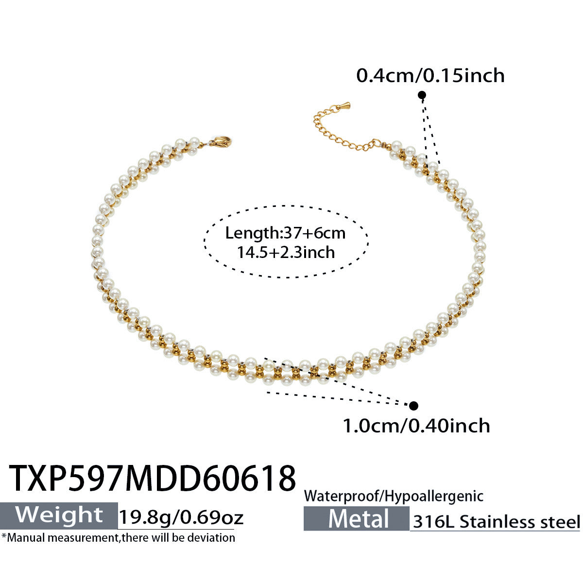 B廠【TXP597】跨境精緻貝珠手工編織項鍊手鍊套裝不銹鋼18k金 歐美風時尚飾品女
 26.06-4