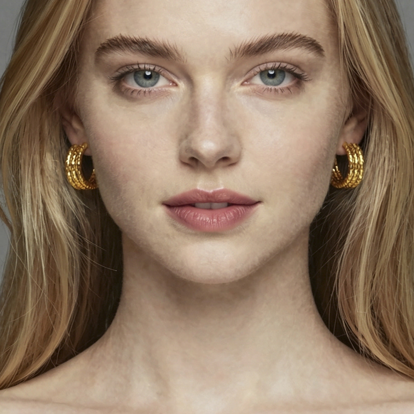 B廠【F022】歐美輕奢風小眾設計感三層C形紋理不鏽鋼鍍金耳環簡約氣質耳環女
 26.02-1