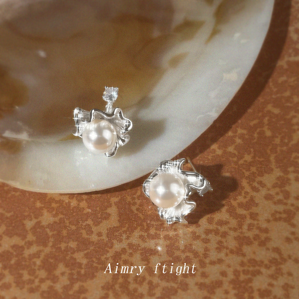 A廠【7202】小眾裙邊裙擺925銀針鋯石花朵新款個性清新甜美耳飾耳環 飾品
 25.12-1