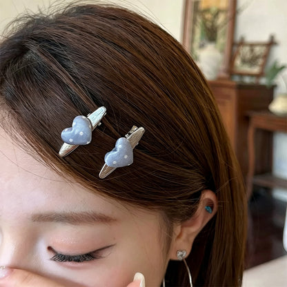 C廠【X577】怪好看勒~韓系愛心銀色髮夾女邊夾側邊鴨嘴夾百搭前額碎髮瀏海夾 26.07-2