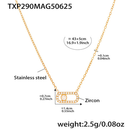 B廠【TXP290】歐美飾品不鏽鋼5A鋯石鎖骨項鍊戒指首飾組18k鍍金不掉色 25.07-1