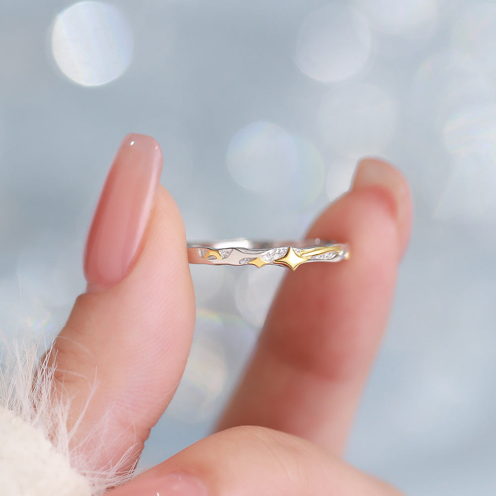 D廠【YC4855R】足銀S999星月情侶對戒小眾自然氣質新款百搭送女友禮物手飾 26.01-4