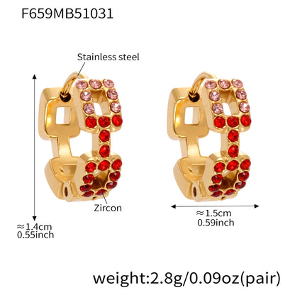 B廠【F659】方塊彩鑽鋯石超閃精緻小耳扣耳環不鏽鋼鍍18k真金百搭耳飾
 25.11-1