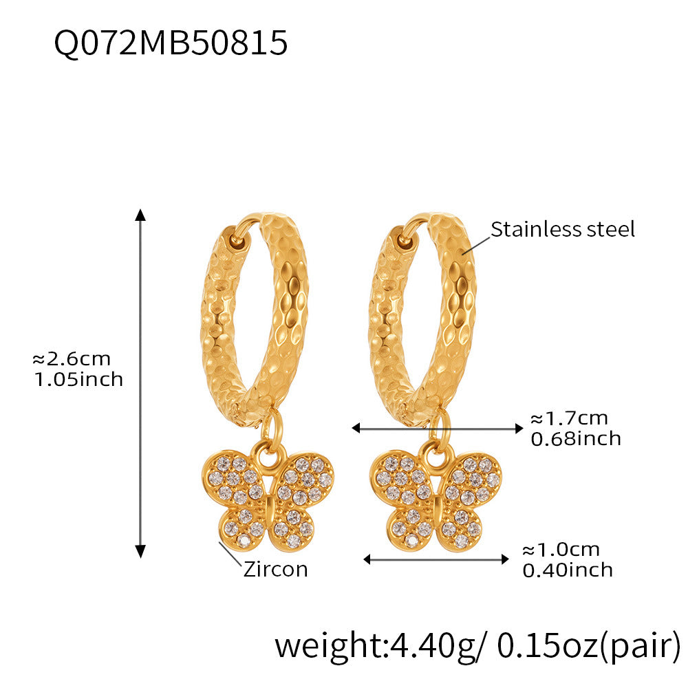 B廠【Q062】歐美飾品不銹鋼蝴蝶吊墜帶鑽耳環鍍18k真金跨境熱銷耳飾女 25.08-5