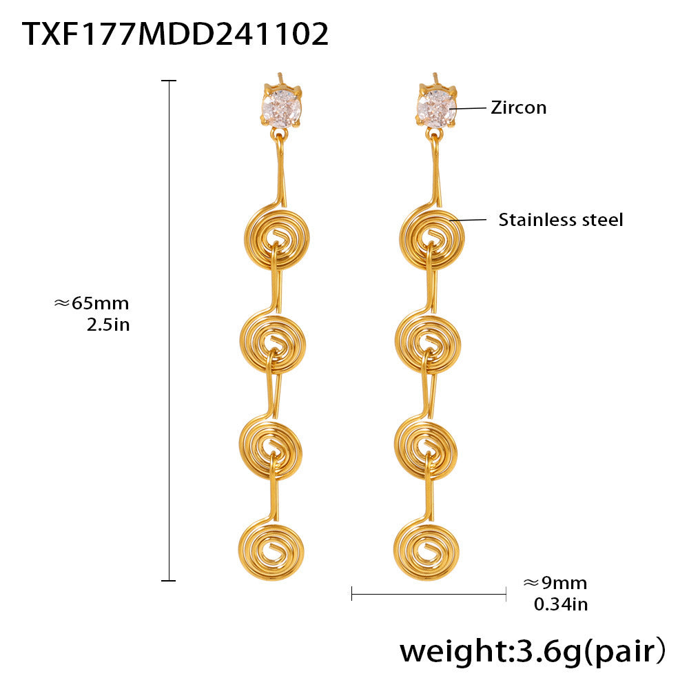 B廠【TXP177】 創意不鏽鋼蚊香盤流蘇耳墜項鍊腳鍊套裝新品ins風首飾 24.11-2