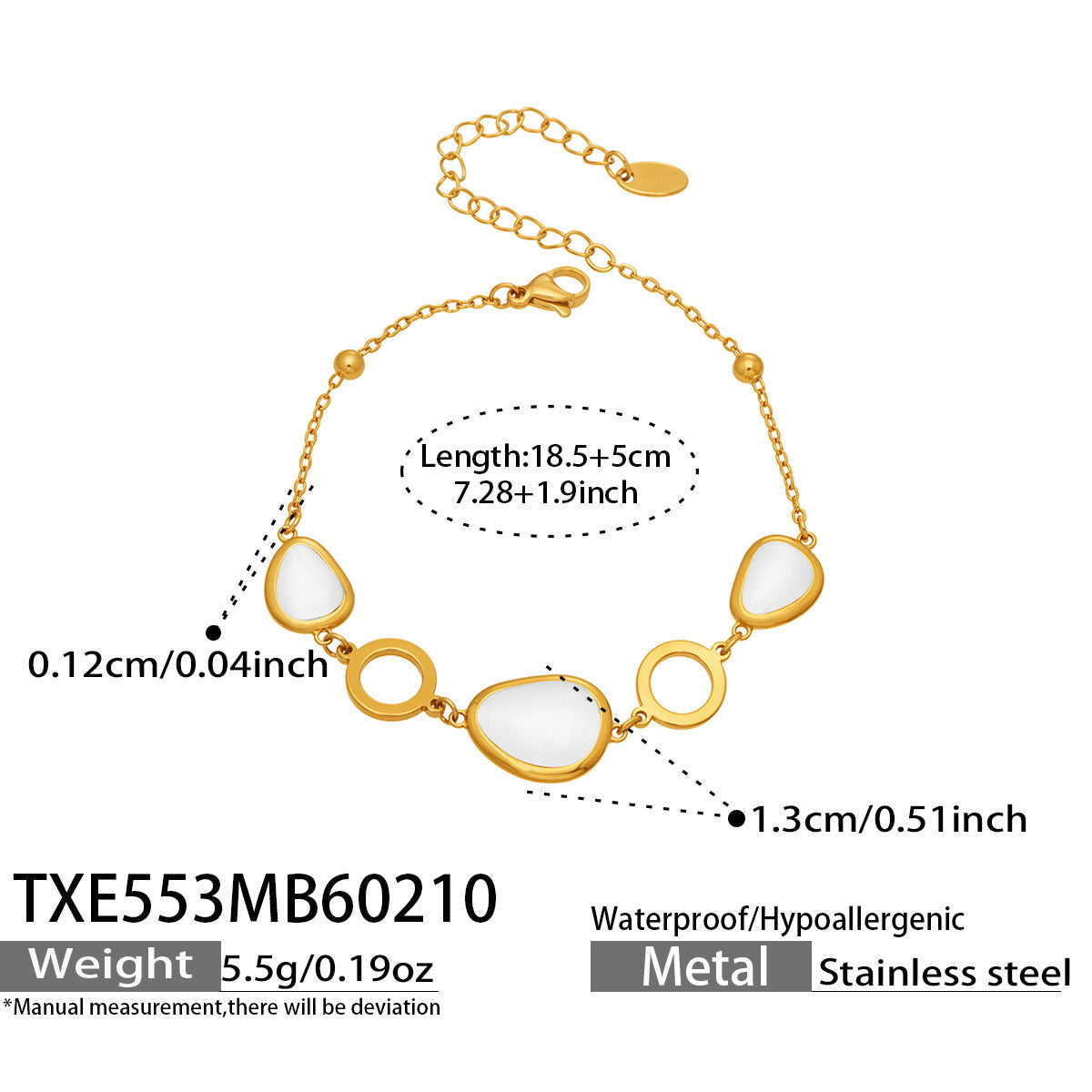 B廠【TXP553】歐美輕奢橢圓貓眼石項鍊手鍊耳環不鏽鋼鍍18k金首飾套裝
 26.10-4