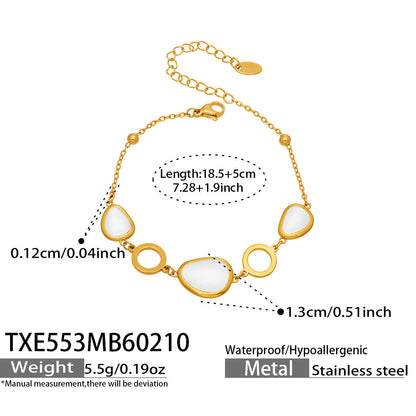 B廠【TXP553】歐美輕奢橢圓貓眼石項鍊手鍊耳環不鏽鋼鍍18k金首飾套裝
 26.10-4