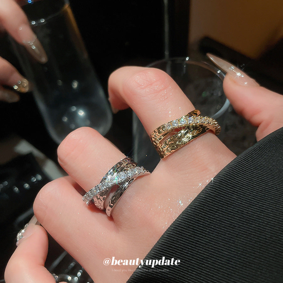 A廠【HR2784】歐美跨境鋯石三層交叉開口戒指時尚百搭氣質食指戒輕奢高級感指環
 25.10-4