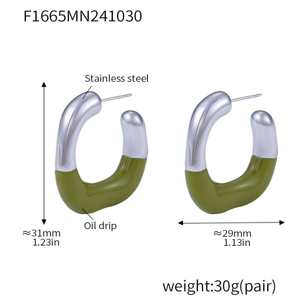 B廠【F1665】歐美跨境幾何C形半滴油耳環耳環小眾百搭不鏽鋼鍍18k金耳飾 24.11-2