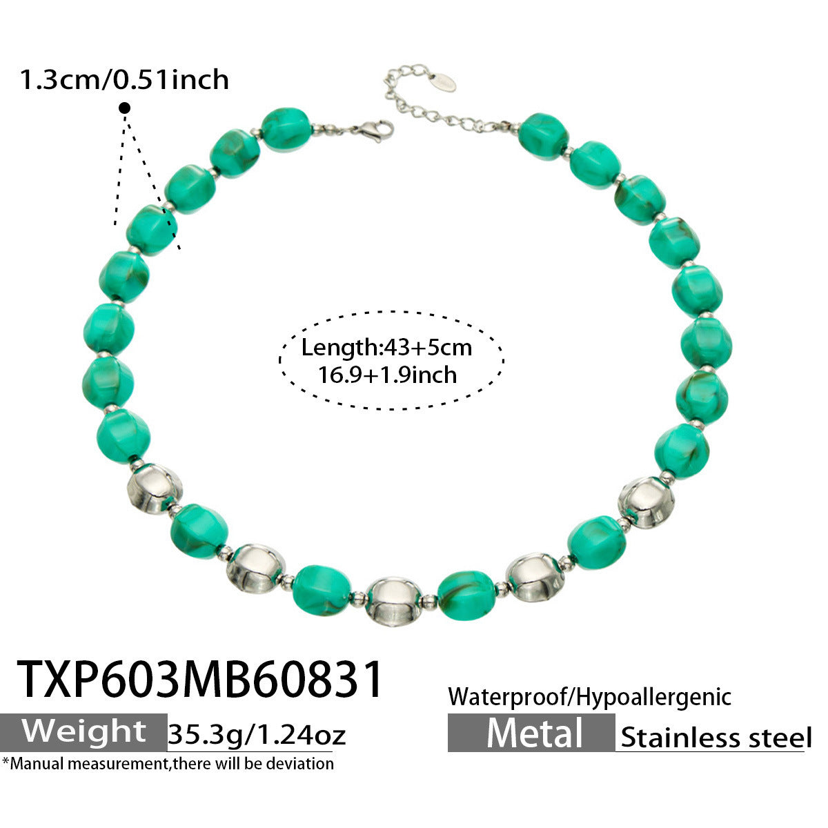 B廠【TXP603】歐美輕奢風不銹鋼金珠復古樹脂彩色手飾小眾手鍊項鍊女套裝飾品
 26.09-1