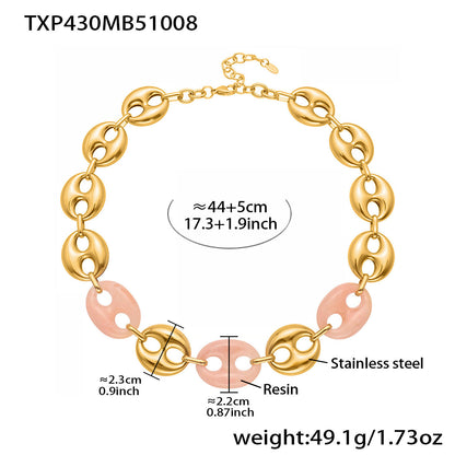 B廠【TXP430】不銹鋼豬鼻子樹脂項鍊多色時尚手工鍊鍍18k金項鍊手鍊耳環
 25.10-3
