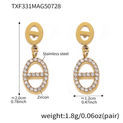 B廠【TXP331】新款不鏽鋼5A鋯石雙人天滿鑽流蘇項鍊耳環組ins開口戒指 25.08-1