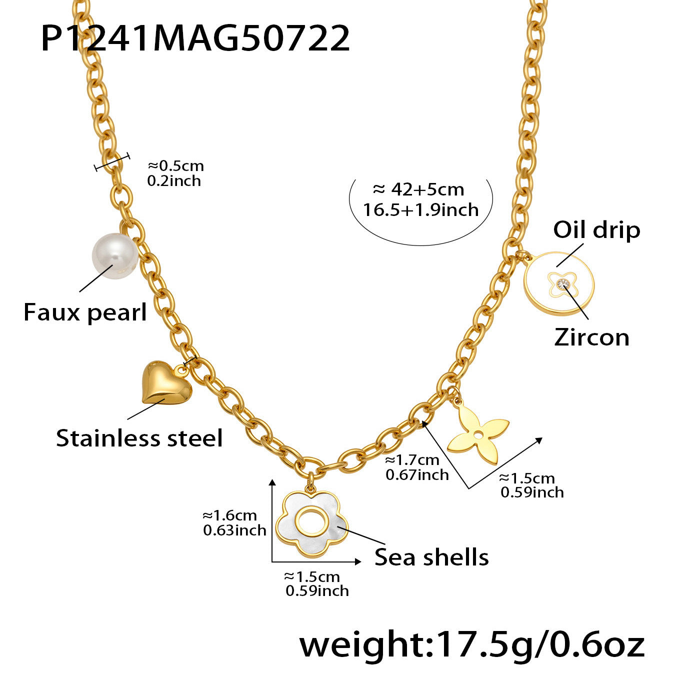 B廠【P1242】超閃5A鋯石皇冠愛心十字架花朵多配件項鍊不鏽鋼18k鍍真金 25.08-1