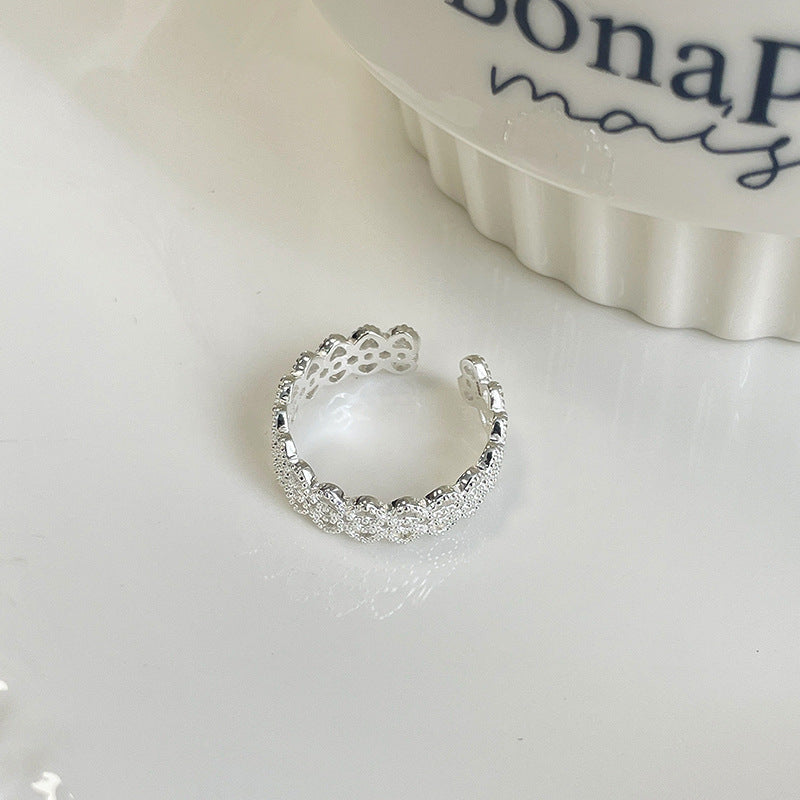 F廠【DQ8038R】S925純銀蕾絲愛心戒指女小眾高級感磨砂心形精緻蕾絲疊戴指環 25.05-5