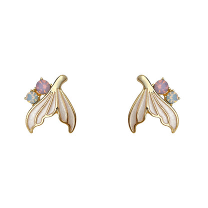 A廠【6226】清新創意魚尾琺瑯滴釉鑽耳環時尚高級感簡約通勤趣味耳飾 25.06-2