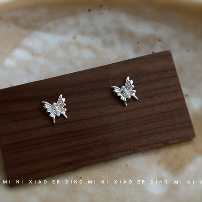 A廠【5717】實物很小~925銀針小巧簡約清新甜美珍珠蝴蝶耳環通勤百搭耳飾 25.03-3