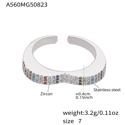 B廠【A560】超閃滿鋯不鏽鋼開口戒指組合鍍18k真金時尚輕奢尾戒不掉色
 25.10-1