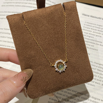 E廠【DQ0685N】新中式簡約天然翡翠項鍊女S925純銀蕾絲圍鑲鋯石鎖骨鏈潮 25.07-2