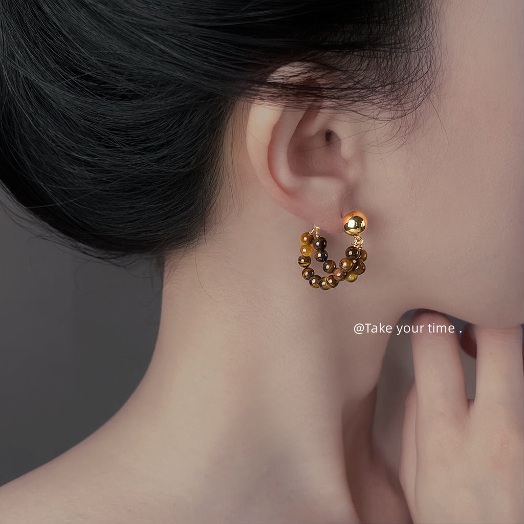 A廠【6920】冬日赴約~虎眼石美拉德風秋冬爆款前後戴新款手工天然石耳飾 耳環
 25.10-3