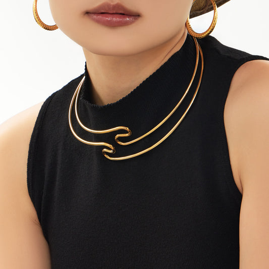 B廠【P847】歐美冷淡風不銹鋼S型開口項圈時尚高級感氣質項飾鍍18k真金不掉色
 26.03-4