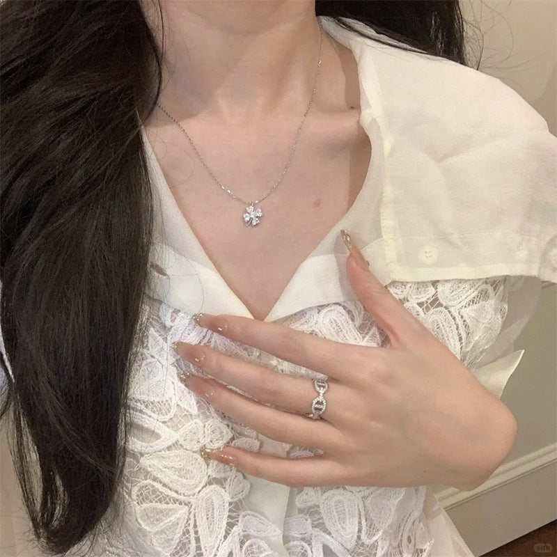 F廠【DQ0034N】S999純銀輕奢小眾幸運四葉草項鍊女精緻高級感閃鑽百搭鎖骨鏈
 25.09-1