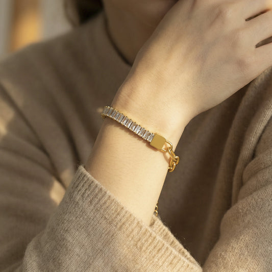 B廠【E035】ins冷淡風鎖頭鋯石拼接金屬鏈條手鍊歐美小眾輕奢時尚設計手飾品
 26.02-1