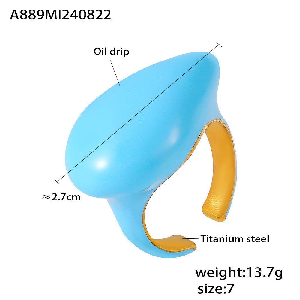 B廠【A889】小眾設計滴油水滴形開口戒指ins時尚鈦鋼18K Gold Plated PVD指環 24.08-5