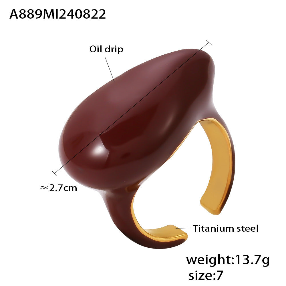 B廠【A889】小眾設計滴油水滴形開口戒指ins時尚鈦鋼18K Gold Plated PVD指環 24.08-5