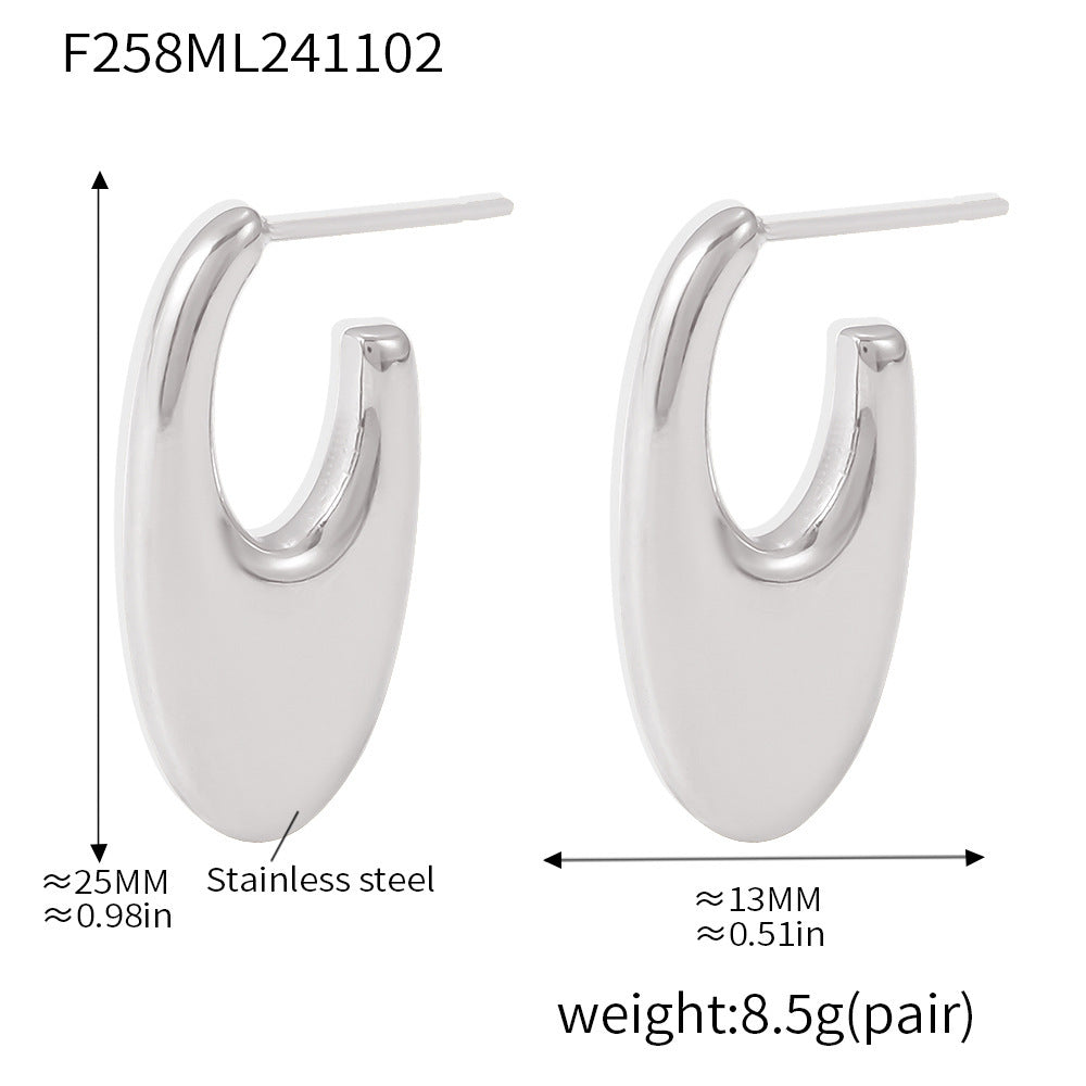 B廠【F258】歐美INS風不鏽鋼精拋質感U型光面耳環PVD電鍍真金 24.11-2