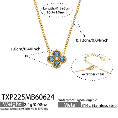 B廠【TXP225】跨境時尚花朵鑲水鑽耳釘ins小眾精緻女士項鍊首飾套裝不銹鋼飾品 26.07-1