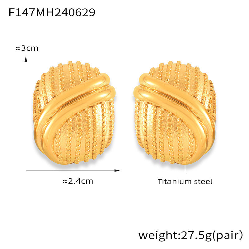 B廠【F147】時尚輕奢簡約個性多層線條拼接設計感耳環幾何橢圓形鈦鋼鍍金耳飾 24.07-1