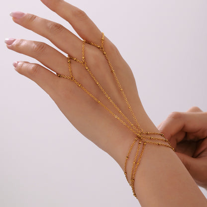 B廠【E597】個性米珠手指鍊ins風不鏽鋼18k鍍真金手鍊不掉色女飾品 25.04-2