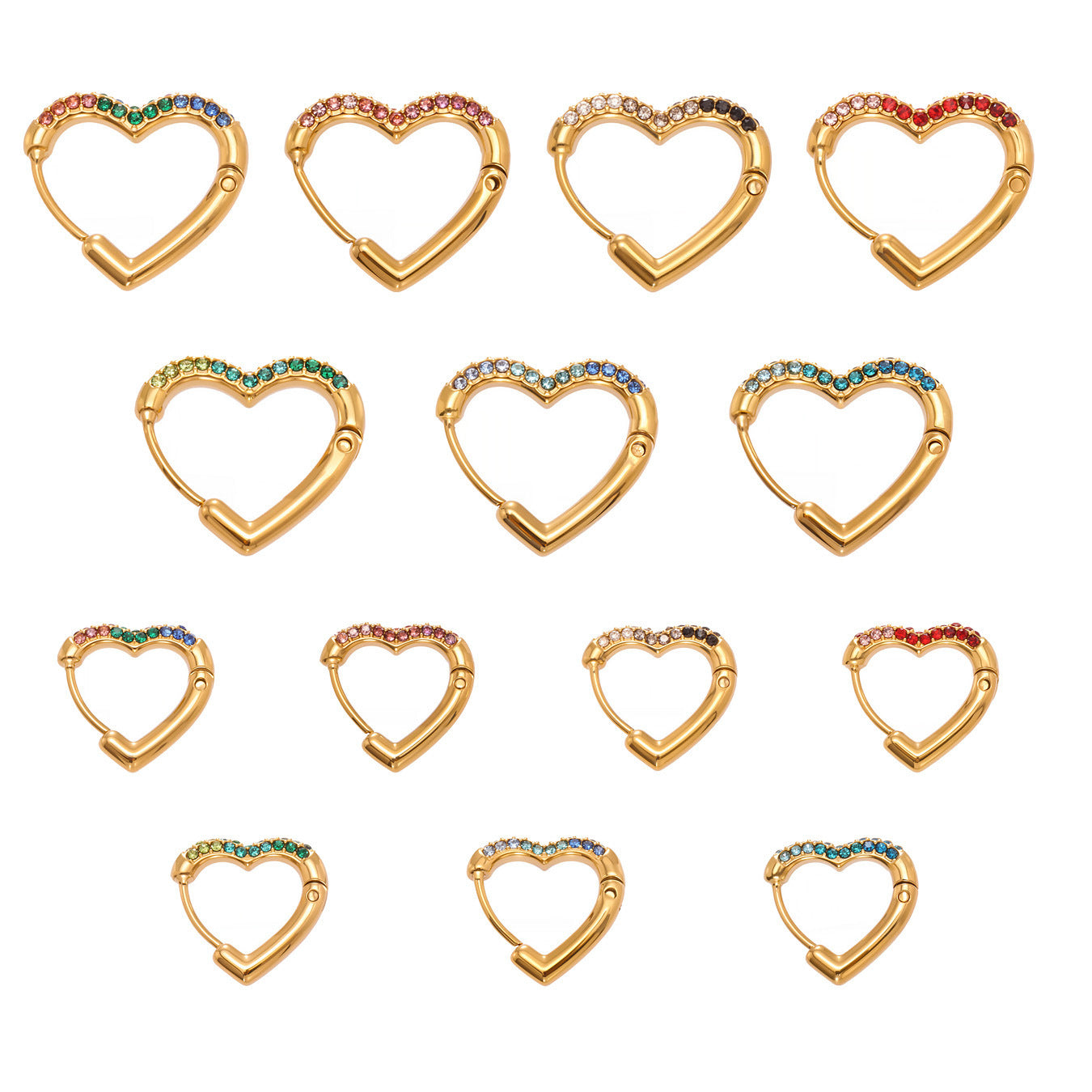 B廠【F649】跨境新款愛心彩色鋯石耳環耳環不鏽鋼鍍18k金時尚百搭耳飾
 25.11-1