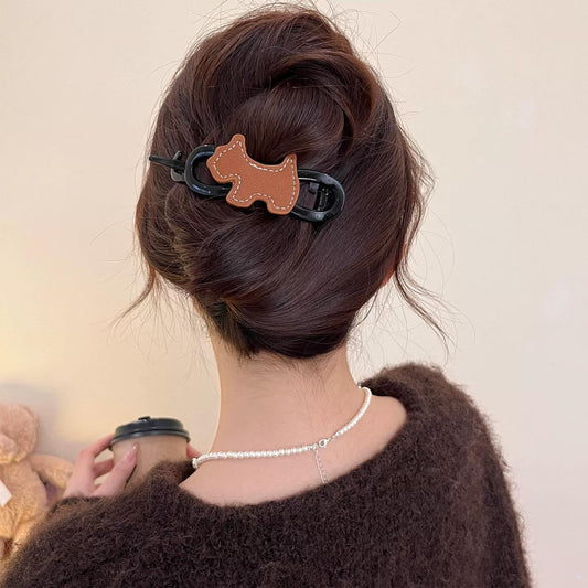 C廠【K7】韓系皮質小狗髮夾女後腦勺盤髮一字扭扭夾網紅新款高品質髮卡髮飾
 26.02-1