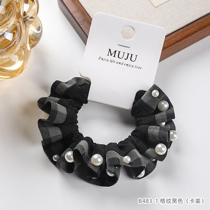 D廠【B483】卡片裝髮繩高級感釘珍珠髮圈時尚格紋蕾絲小腸圈頭繩髮飾綁馬尾皮筋
 25.10-5「D廠-單筆結帳需滿，NT$600出貨(不含運費)」