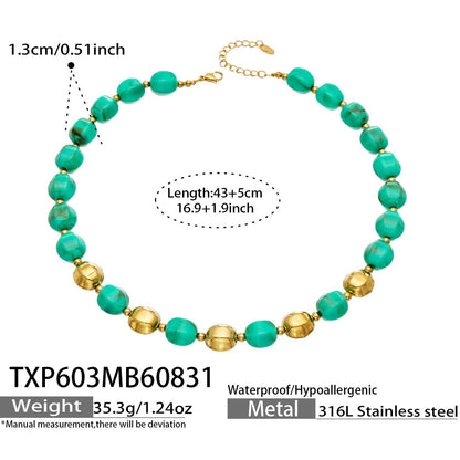 B廠【TXP603】歐美輕奢風不銹鋼金珠復古樹脂彩色手飾小眾手鍊項鍊女套裝飾品
 26.09-1