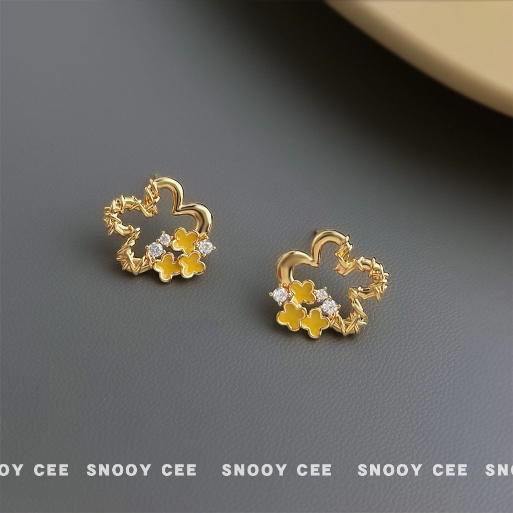 C廠【6800】原創桂花~微鑲鋯石925銀針電鍍14K簡約甜美花朵耳飾耳環 飾品
 25.09-3