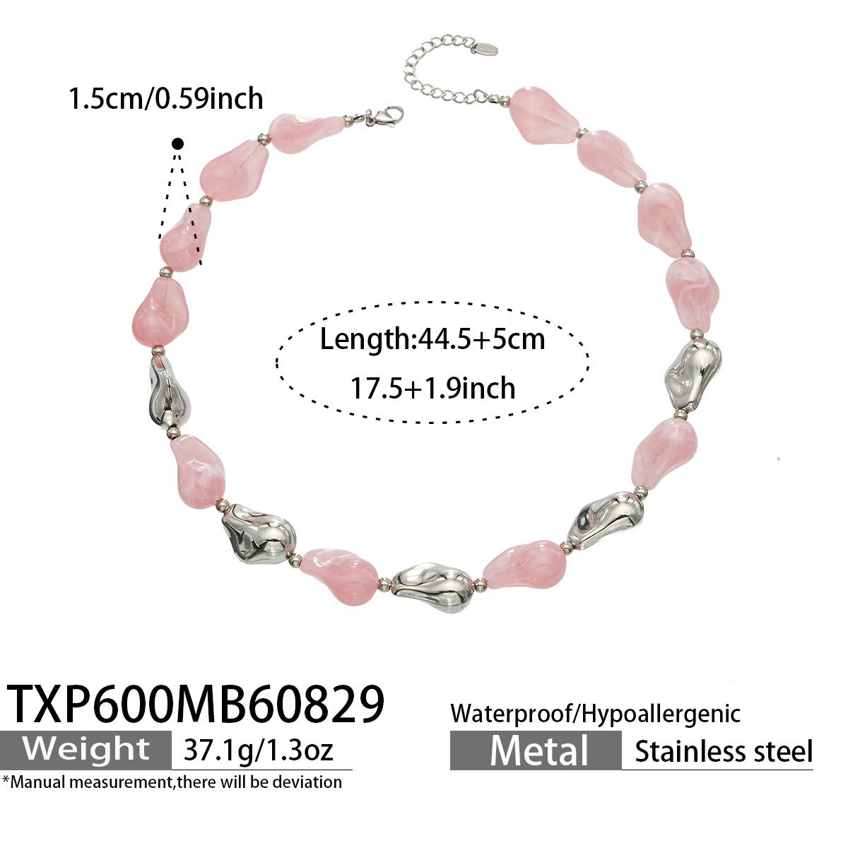 B廠【TXP600】跨境飾品不規則樹脂不銹鋼手鍊小眾撞色ins風輕奢女手鍊項鍊套裝
 26.09-1