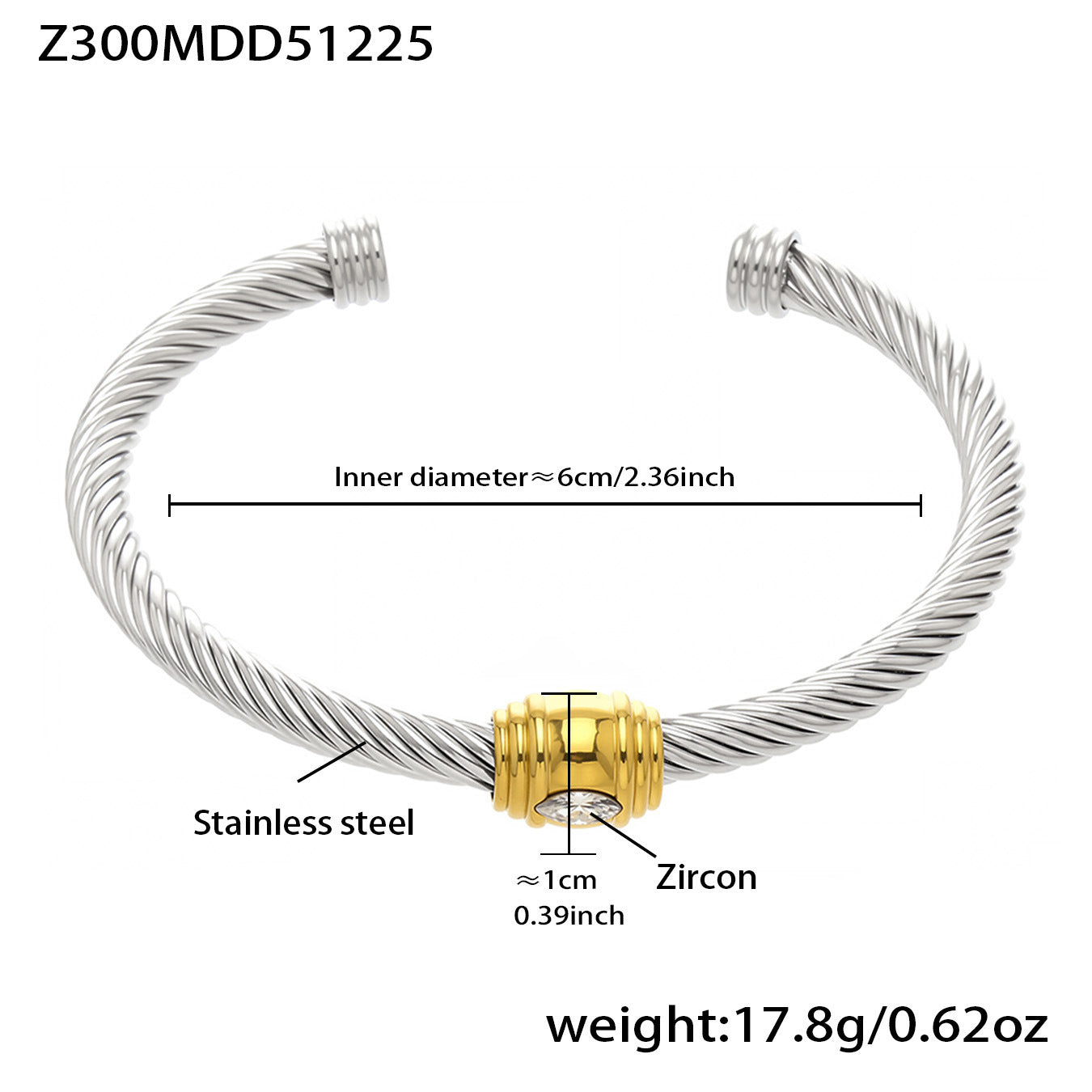 B廠【Z315】不鏽鋼幾何不規則鏤空手鐲鑲嵌5A鋯石組合手環鍍18k真金歐美飾品
 26.01-1