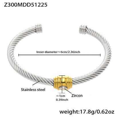 B廠【Z315】不鏽鋼幾何不規則鏤空手鐲鑲嵌5A鋯石組合手環鍍18k真金歐美飾品
 26.01-1
