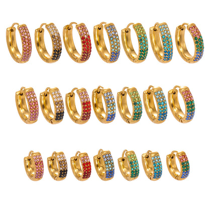 B廠【F728】高質感滿鋯三排鑽球面U型耳扣鍍18k真金輕奢百搭不鏽鋼耳環
 25.11-1