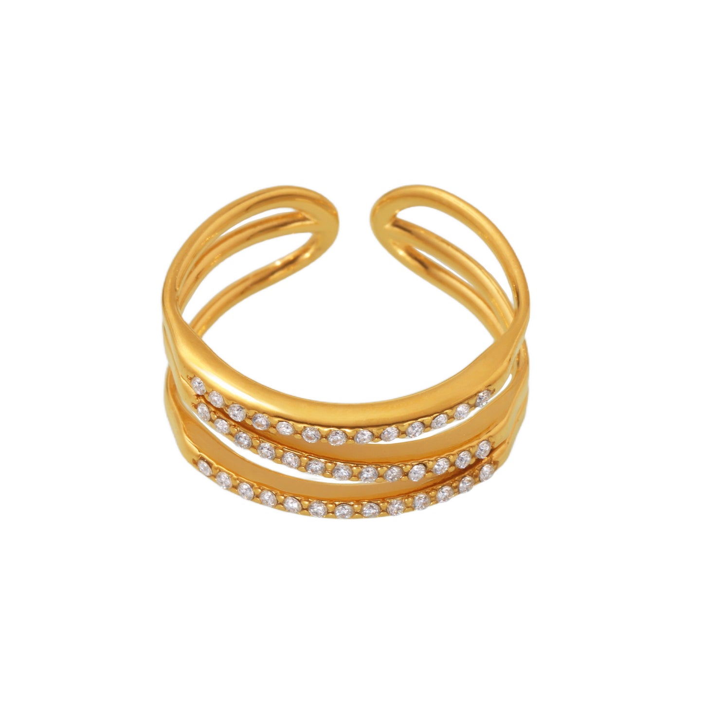 B廠【A043】跨國簡約設計微鑲鋯石三層開口指環輕奢風時尚百搭戒指不鏽鋼鍍金
 26.02-1