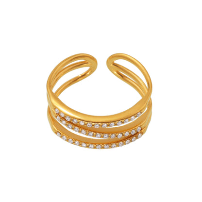 B廠【A043】跨國簡約設計微鑲鋯石三層開口指環輕奢風時尚百搭戒指不鏽鋼鍍金
 26.02-1