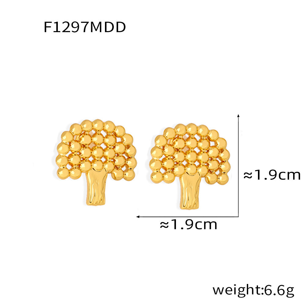 B廠【F1289-1300】個性簡約設計感耳環歐美幾何圓珠拼接圖形耳飾鈦鋼鍍18k金耳環 24.03-1