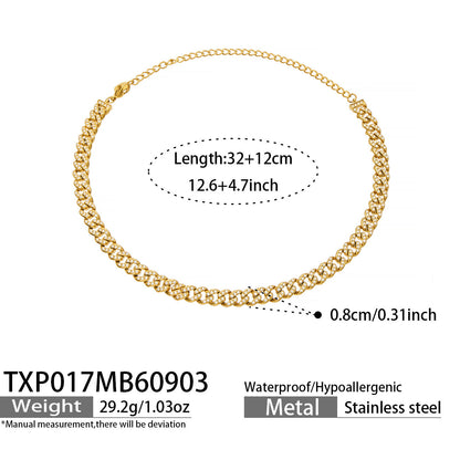 B廠【TXP017】跨境古巴鏈不銹鋼鍍金滿鋯石鎖骨鏈簡約小眾輕奢不掉色女項鍊手鍊
 26.09-2