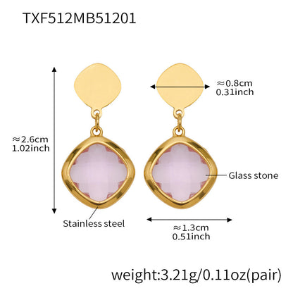 B廠【TXP512】不銹鋼正方形切面玻璃石手鍊項鍊耳環套裝歐美風潮酷氣質珠寶首飾
 25.12-2