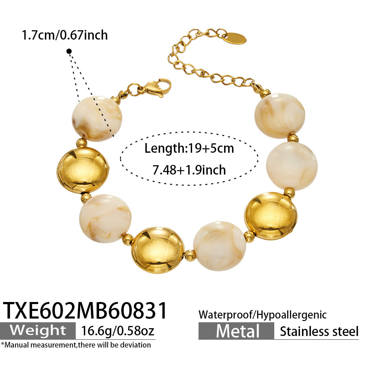 B廠【TXP602】跨境時尚復古鈦鋼樹脂圓珠女個性設計感氣質手鍊鎖骨鏈套裝 26.09-1