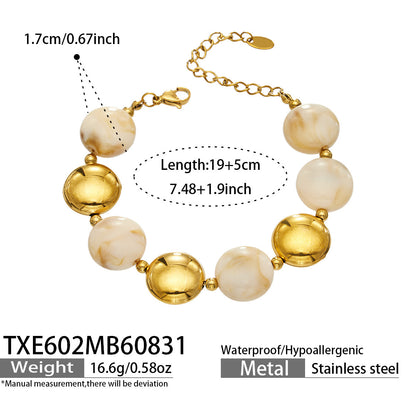 B廠【TXP602】跨境時尚復古鈦鋼樹脂圓珠女個性設計感氣質手鍊鎖骨鏈套裝 26.09-1