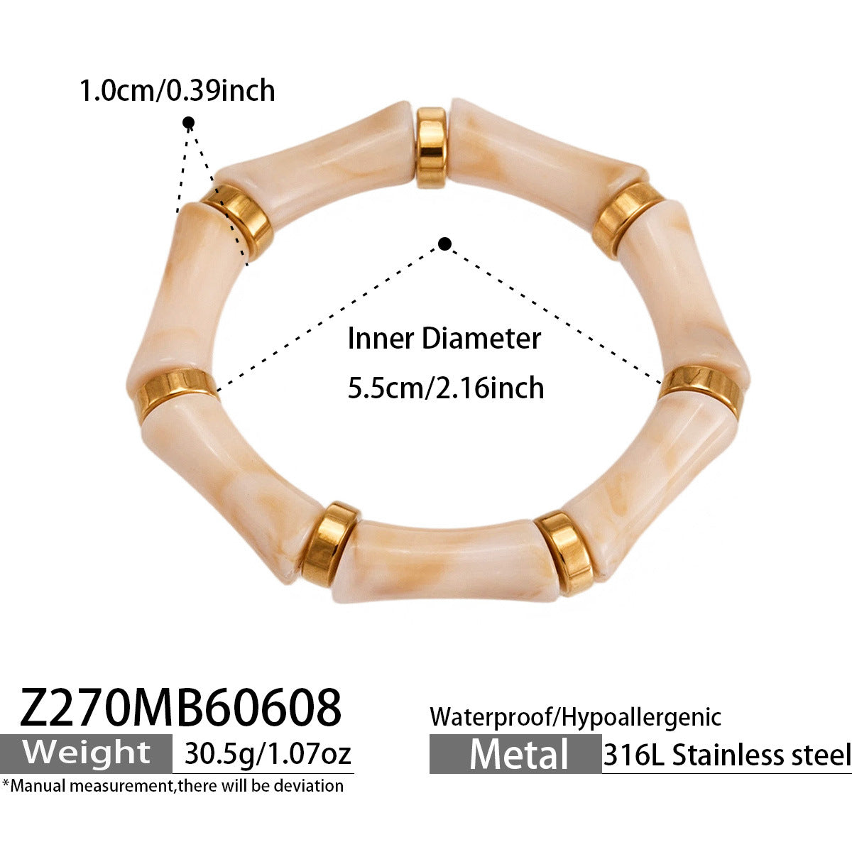 B廠【Z270】歐美輕奢多彩竹節樹脂彈性手鐲新款高級感時尚氣質手環不銹鋼手飾
 26.06-2