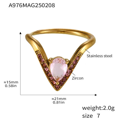 B廠【A976】V字鑲滿鑽5A鋯石側開口可調不鏽鋼戒指不掉色輕奢食指戒 25.02-3
